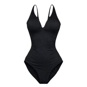 TA3 Plungey One Piece Swimsuit XS R/L Black Deep V Slimming NWT